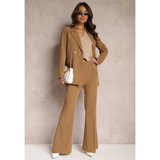 Brązowe Spodnie Dzwony High Waist Enyselle ze sklepu Renee odzież w kategorii Spodnie damskie - zdjęcie 165870487