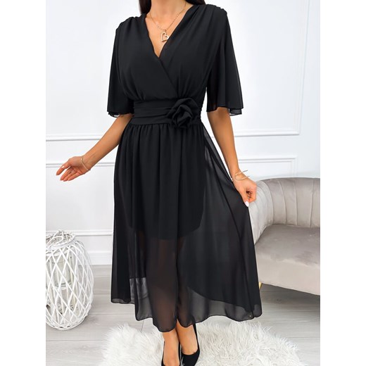 Czarna Sukienka Midi ze sklepu ModnaKiecka.pl w kategorii Sukienki - zdjęcie 165882456