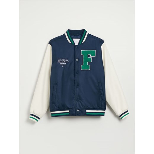 Ocieplana kurtka bomber w stylu college granatowa House XL House