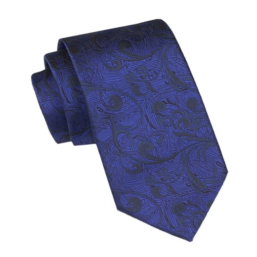 Krawat Męski - Alties - Ciemnoniebieski z Czarnym Motywem Kwiatowym KRALTS1009 ze sklepu JegoSzafa.pl w kategorii Krawaty - zdjęcie 165883458