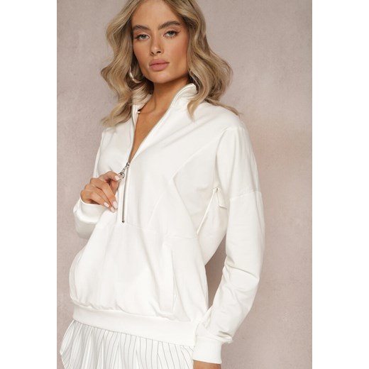 Biała Bawełniana Bluza z Półgolfem i Suwakiem Splendeur ze sklepu Renee odzież w kategorii Bluzy damskie - zdjęcie 165988029