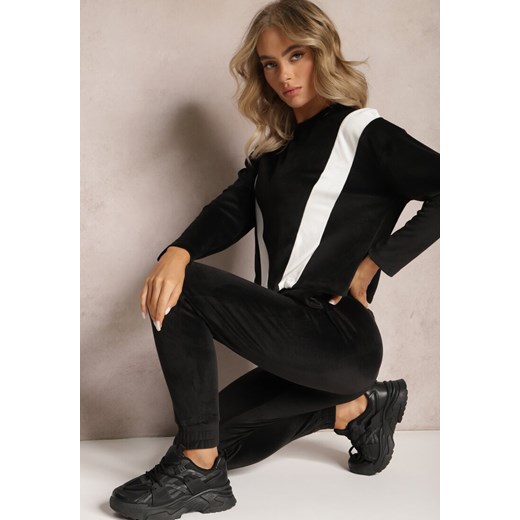 Czarny 2-częściowy Komplet Dresowy Welurowy z Bluzą i Spodniami Vestali ze sklepu Renee odzież w kategorii Dresy damskie - zdjęcie 165988069