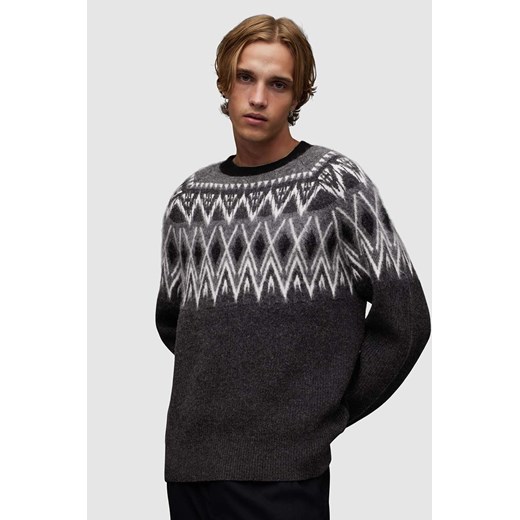AllSaints sweter wełniany Aces kolor czarny ciepły ze sklepu ANSWEAR.com w kategorii Swetry męskie - zdjęcie 165989676