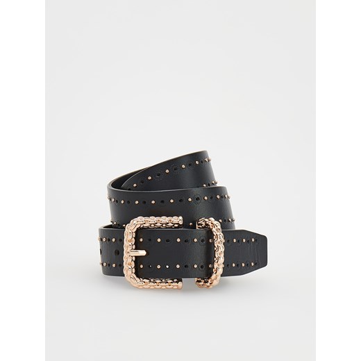 Reserved - Skórzany pasek z dekoracyjną klamrą - czarny ze sklepu Reserved w kategorii Paski damskie - zdjęcie 165992737