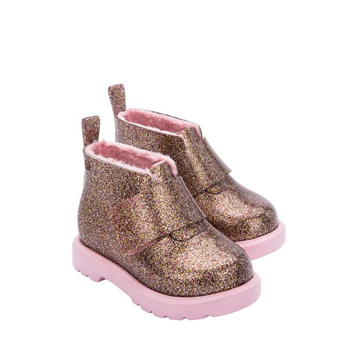 Różowe buty zimowe dziecięce Melissa z gumy na zamek 