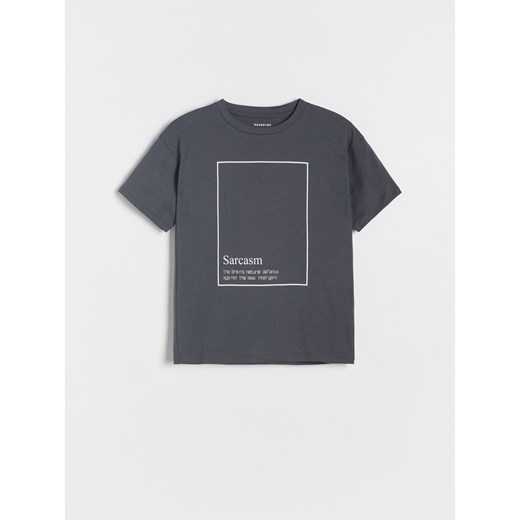 Reserved - T-shirt oversize z napisami - ciemnoszary Reserved 158 (12 lat) Reserved