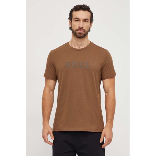 BOSS t-shirt bawełniany męski kolor brązowy z nadrukiem ze sklepu ANSWEAR.com w kategorii T-shirty męskie - zdjęcie 166005939