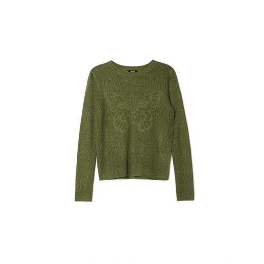 Cropp - Ciemnozielona bluzka z dzianiny - zielony ze sklepu Cropp w kategorii Bluzki damskie - zdjęcie 166012109