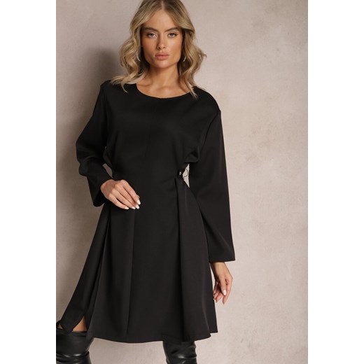 Czarna Sukienka Midi z Ozdobnym Paskiem Windal ze sklepu Renee odzież w kategorii Sukienki - zdjęcie 166017948