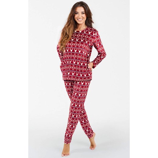 Świąteczna piżama damska polarowa bordowa Islandia, Kolor bordowy-wzór, Rozmiar L, Italian Fashion ze sklepu Intymna w kategorii Piżamy damskie - zdjęcie 166020547
