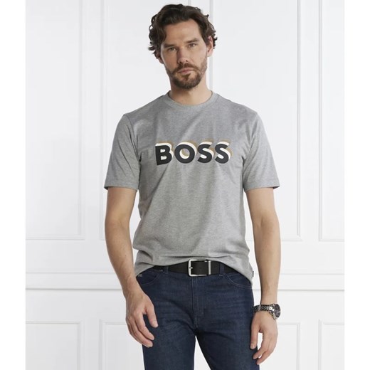 T-shirt męski BOSS HUGO szary z napisem z krótkimi rękawami 
