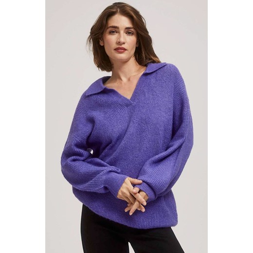 Sweter z dekoltem w serek 4225, Kolor fioletowy, Rozmiar XS, Moodo ze sklepu Primodo w kategorii Swetry damskie - zdjęcie 166026489