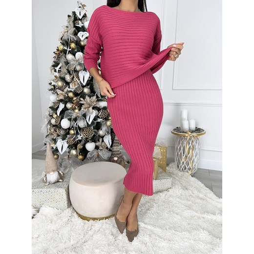 Różowy Komplet Sukienka+Sweterek ze sklepu ModnaKiecka.pl w kategorii Komplety i garnitury damskie - zdjęcie 166026595
