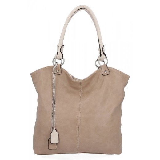 Torebka Damska Shopper Bag XL firmy Hernan Ciemno Beżowa ze sklepu torbs.pl w kategorii Torby Shopper bag - zdjęcie 166038308