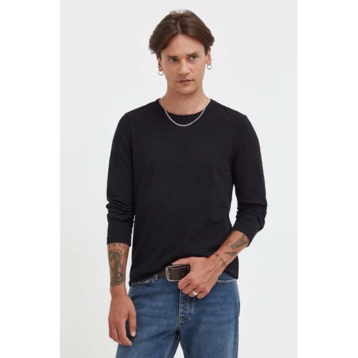Samsoe Samsoe longsleeve bawełniany kolor czarny gładki ze sklepu PRM w kategorii T-shirty męskie - zdjęcie 166042425