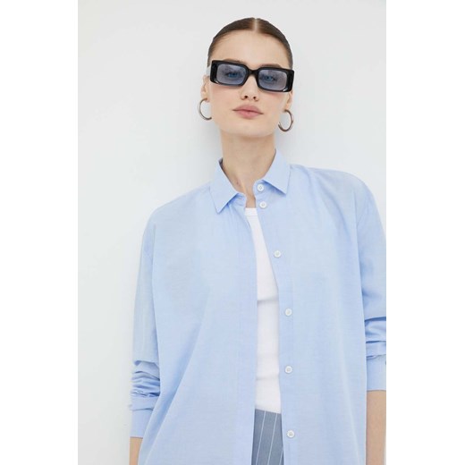 Samsoe Samsoe koszula bawełniana CAICO damska kolor niebieski relaxed z kołnierzykiem klasycznym F00023075 ze sklepu PRM w kategorii Koszule damskie - zdjęcie 166042427
