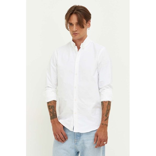 Samsoe Samsoe koszula bawełniana męska kolor biały regular z kołnierzykiem button-down ze sklepu PRM w kategorii Koszule męskie - zdjęcie 166042435