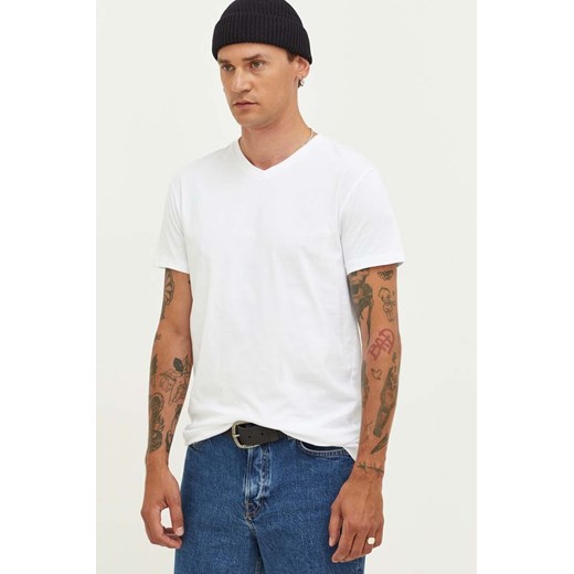 Samsoe Samsoe t-shirt bawełniany kolor biały gładki ze sklepu PRM w kategorii T-shirty męskie - zdjęcie 166042487