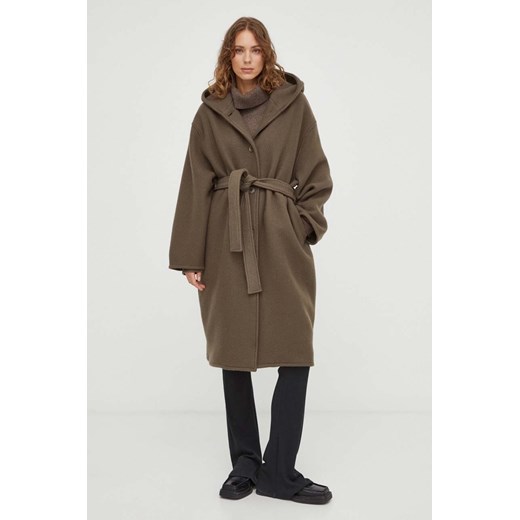 Samsoe Samsoe płaszcz wełniany kolor brązowy przejściowy oversize ze sklepu PRM w kategorii Płaszcze damskie - zdjęcie 166042555