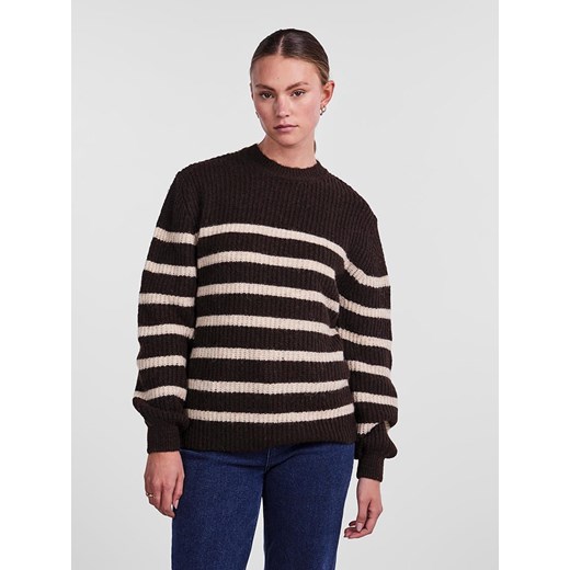 Pieces Sweter w kolorze ciemnobrązowo-beżowym ze sklepu Limango Polska w kategorii Swetry damskie - zdjęcie 166052599