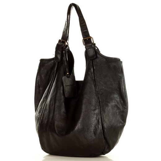 Torebka skórzana damska classic handmade shopping bag - MARCO MAZZINI czarny uniwersalny wyprzedaż Verostilo