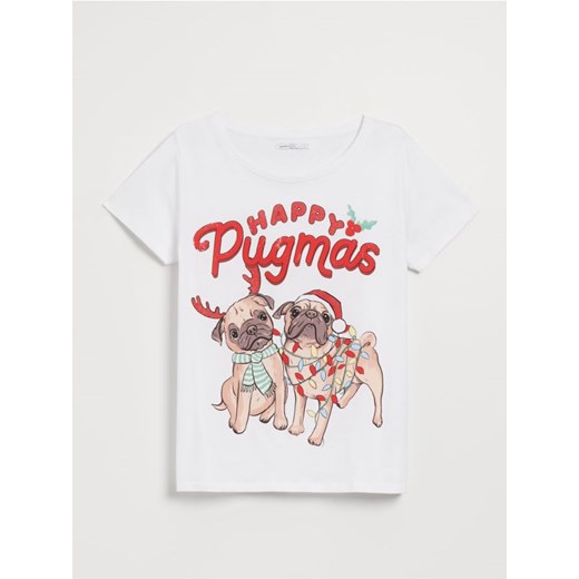 Świąteczna koszulka z mopsami Happy Pugmas biała House XS House