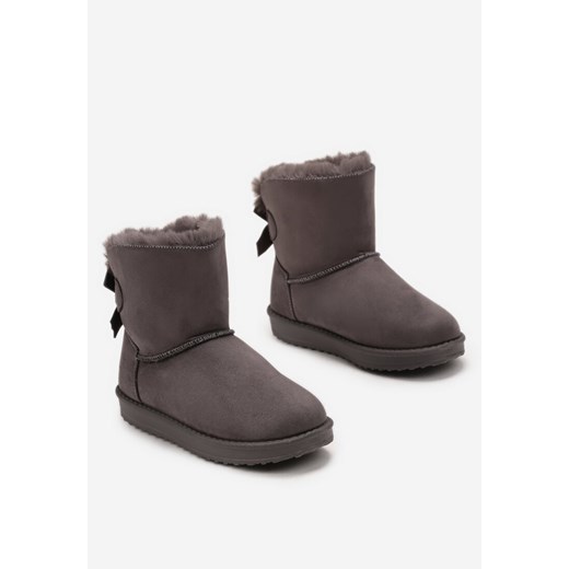 Szare Śniegowce za Kostkę z Kokardką Dritane 35 promocja born2be.pl