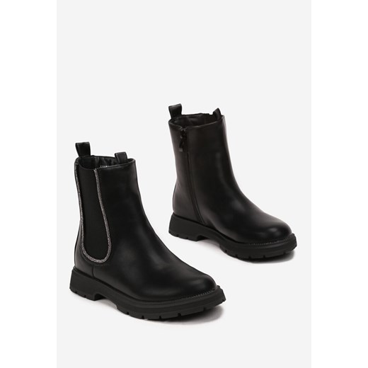 Czarne Botki z Elastyczną Wstawką z Cyrkoniami Selarione 31 wyprzedaż born2be.pl