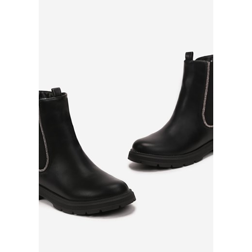 Czarne Botki z Elastyczną Wstawką z Cyrkoniami Selarione 35 born2be.pl wyprzedaż