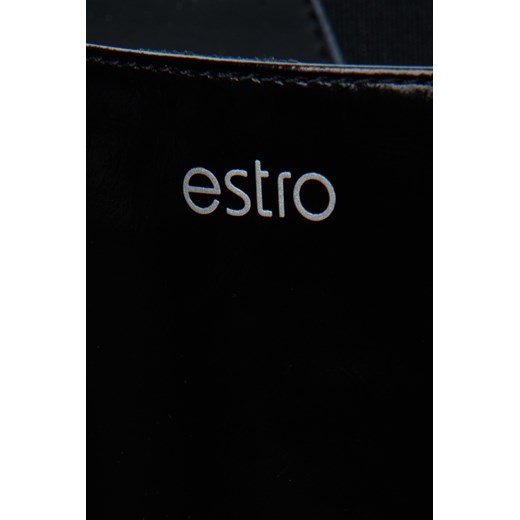 Estro: Czarne kozaki damskie na obcasie z szeroką cholewą z lakierowanej skóry Estro 39 promocyjna cena Estro