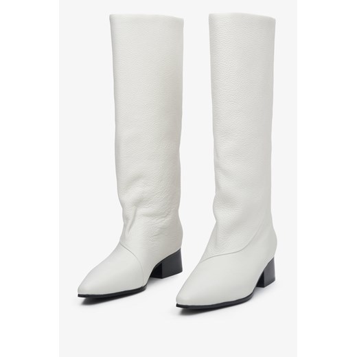 Estro: Białe kozaki damskie z szeroką cholewą ze skóry naturalnej Estro 40 okazja Estro