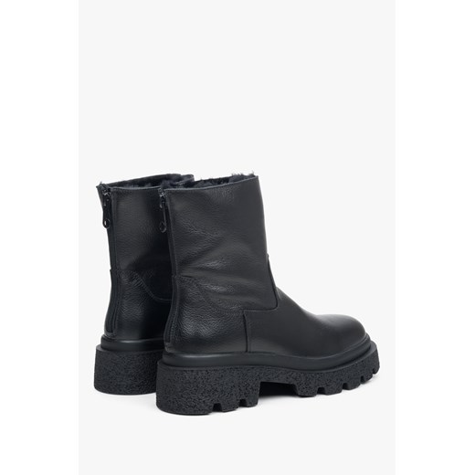 Estro: Czarne botki damskie na zimę ze skóry naturalnej Estro 40 wyprzedaż Estro