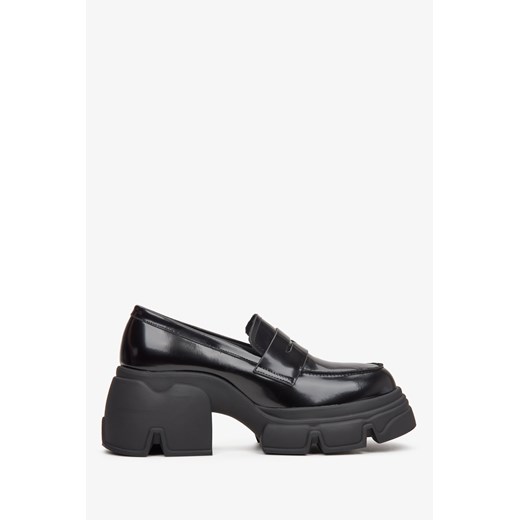Estro: Czarne mokasyny damskie loafersy na grubej podeszwie ze skóry naturalnej ze sklepu Estro w kategorii Mokasyny damskie - zdjęcie 166073707