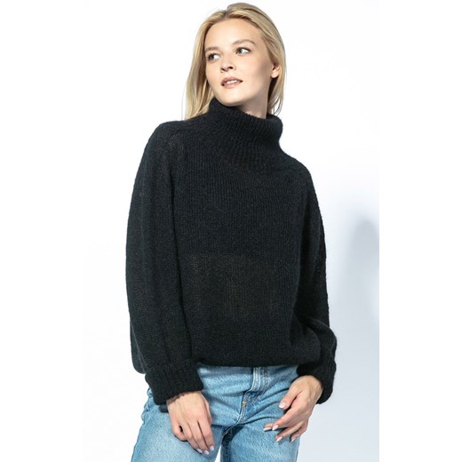 Sweter oversize z golfem z wełny alpaki czarny F1750, Kolor czarny, Rozmiar S/M, Fobya ze sklepu Primodo w kategorii Swetry damskie - zdjęcie 166078098