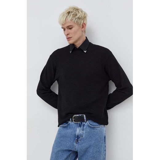 HUGO sweter bawełniany kolor czarny ze sklepu ANSWEAR.com w kategorii Swetry męskie - zdjęcie 166083797