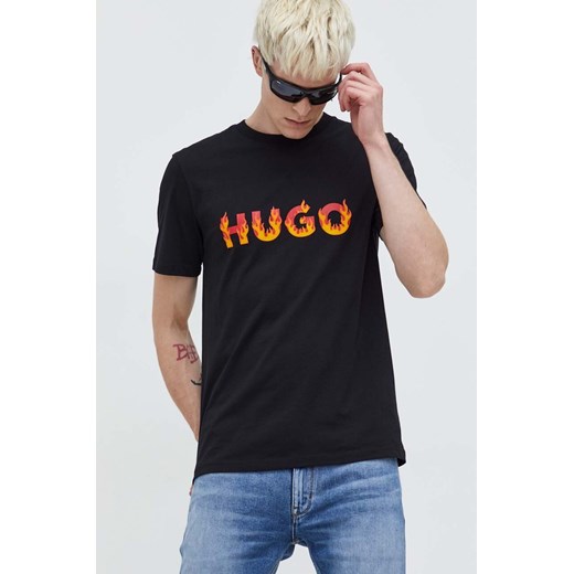 HUGO t-shirt bawełniany męski kolor czarny z nadrukiem 50504542 ze sklepu ANSWEAR.com w kategorii T-shirty męskie - zdjęcie 166083947