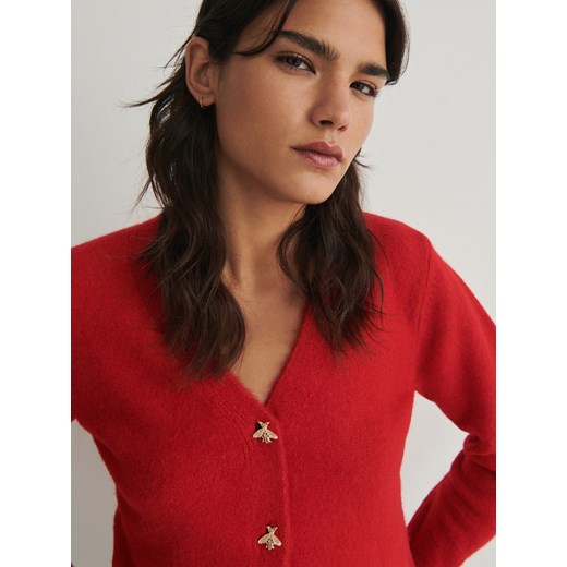 Sweter damski Reserved czerwony z dekoltem w serek casual 