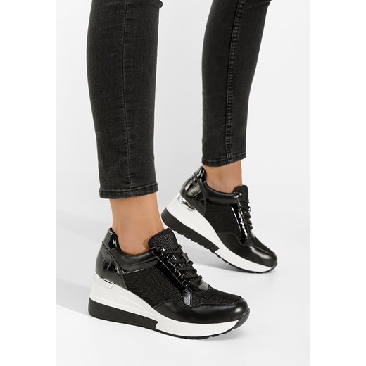 Buty sportowe damskie Zapatos sneakersy czarne wiązane 