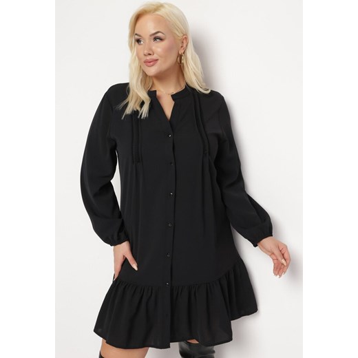 Czarna Koszulowa Sukienka Mini z Falbanką Brindel ze sklepu Born2be Odzież w kategorii Sukienki - zdjęcie 166092179