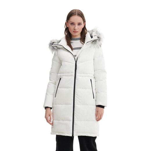 Cropp - Biały płaszcz puffer z kapturem - biały Cropp XS Cropp