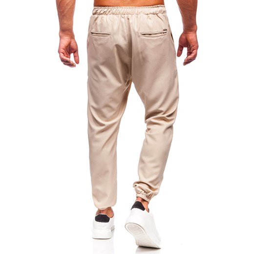 Beżowe spodnie materiałowe joggery męskie Denley 0065 33/L promocja Denley
