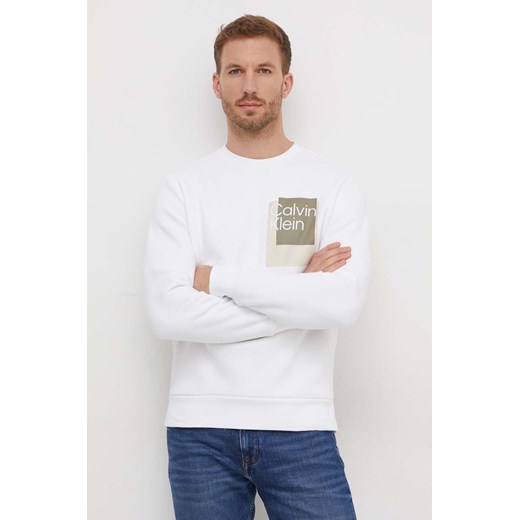 Calvin Klein bluza męska kolor biały z nadrukiem ze sklepu ANSWEAR.com w kategorii Bluzy męskie - zdjęcie 166114309