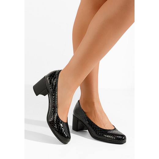 Czarne czółenka na słupku skórzane Dalida V7 Zapatos 39 Zapatos promocyjna cena