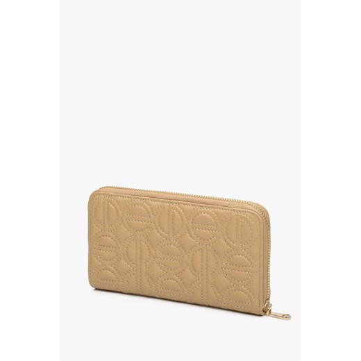 Estro: Duży beżowy portfel damski zasuwany ze skóry naturalnej ze sklepu Estro w kategorii Portfele damskie - zdjęcie 166116425