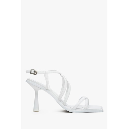 Estro: Białe skórzane sandały damskie na szpilce ze sklepu Estro w kategorii Sandały damskie - zdjęcie 166116565