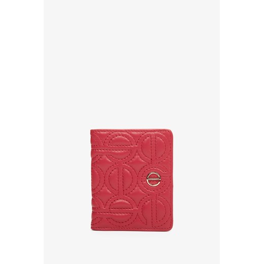 Estro: Mały skórzany portfel damski w kolorze czerwonym ze złotymi okuciami ze sklepu Estro w kategorii Portfele damskie - zdjęcie 166116666