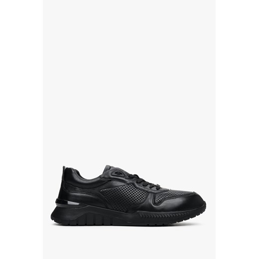 Estro: Czarne sneakersy męskie ze skóry naturalnej z perforacją ze sklepu Estro w kategorii Buty sportowe męskie - zdjęcie 166117507