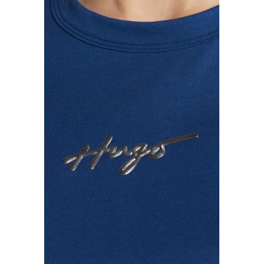 Bluzka damska Hugo Boss granatowa z okrągłym dekoltem bawełniana casual