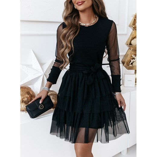 Czarna rozkloszowana sukienka z tiulem Pamiaa - czarny ze sklepu pakuten.pl w kategorii Sukienki - zdjęcie 166124847