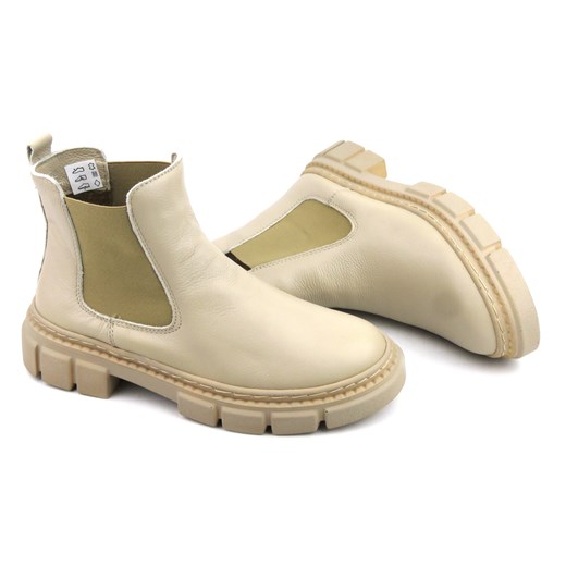 Skórzane sztyblety damskie - Wasak 0708, ecru Wasak 37 ulubioneobuwie